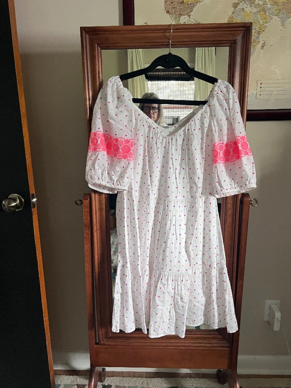 Loft Puffed Sleeved "V" Neck Polka Dot Dress